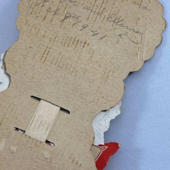 Vintage Pull Down Valentine Card Girl Fan Folding Flowers Roses USA Ephemera - Picture 10 of 13